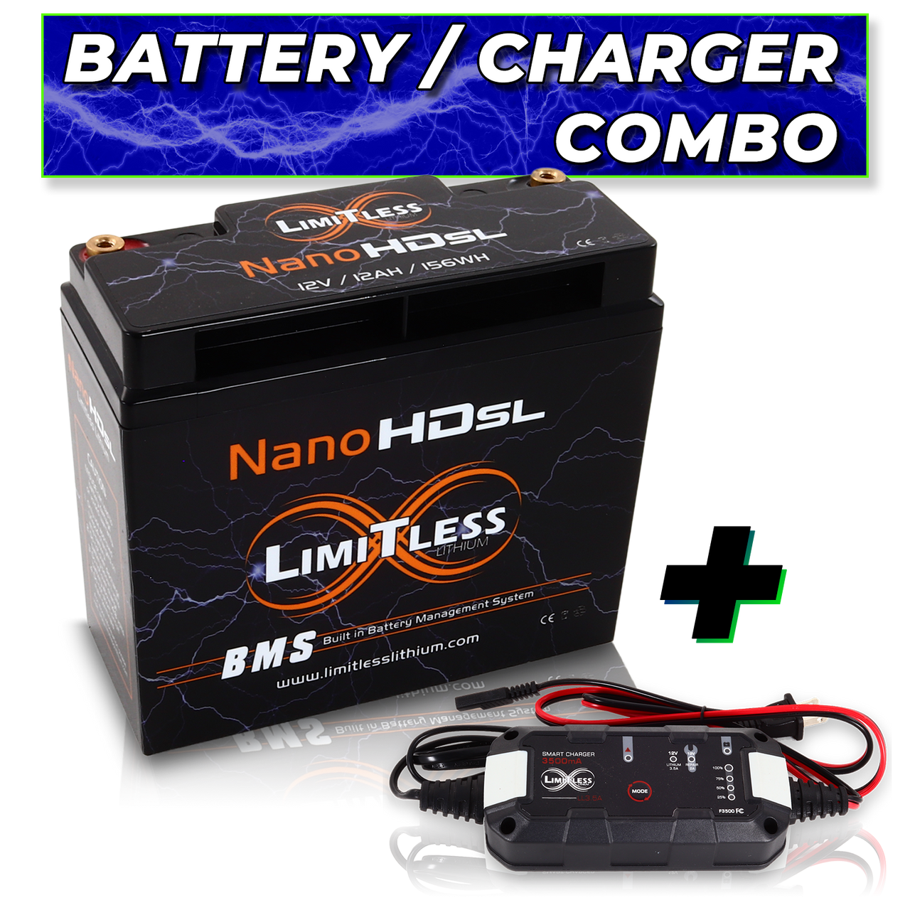 Nano -HD SL 12AH Motorcycle / Power sports Battery With 3.5A Battery Maintainer (BCI 20 Case)